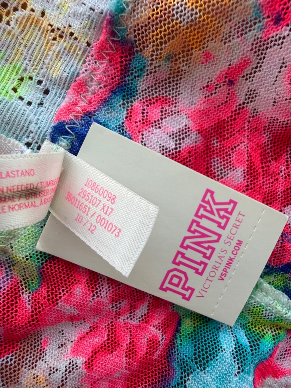 NWT PINK Victoria's Secret Neon Tie-Dye Floral Lace Extra Low Rise Thong Tanga L - Picture 6 of 6